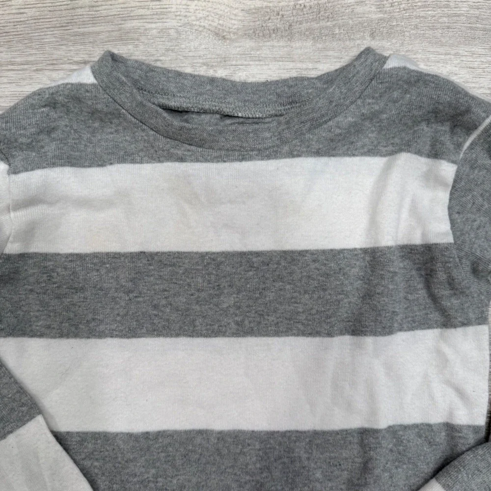 Burts Bees Kids Grey White Striped Organic Cotton Long Sleeve‎ Pajama Top Size L
